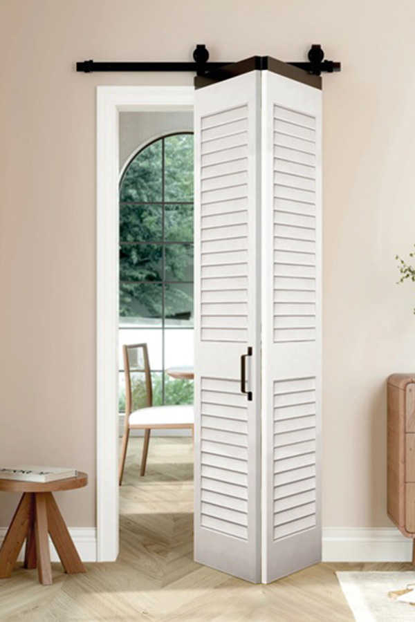 GS-L002 White Finished Louver Closet Bi-Fold Sliding Barn Door